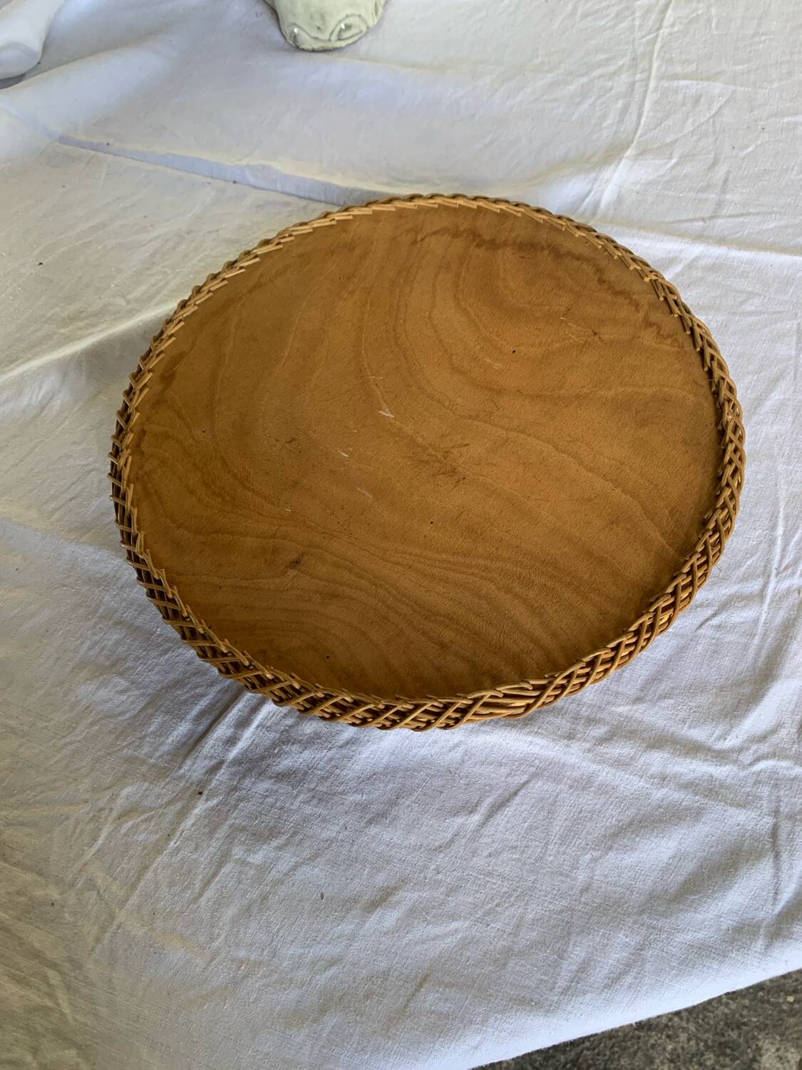 Woven wicker serving tray - 1970s