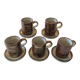 Vintage coffee service 10 pieces, 5 cups plus 5 saucers in speckled stoneware.