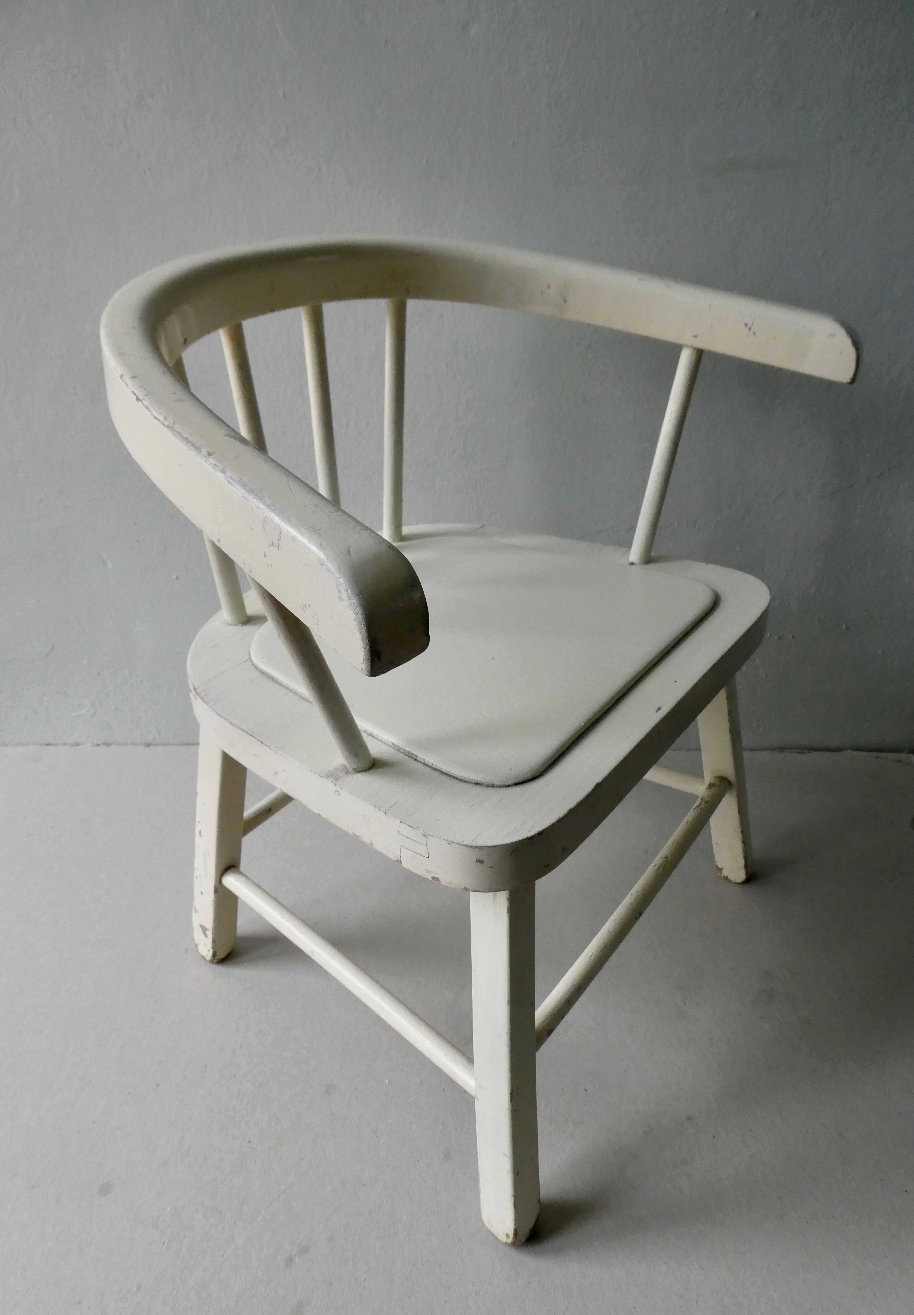 Wooden children's chair, white patina, 60s