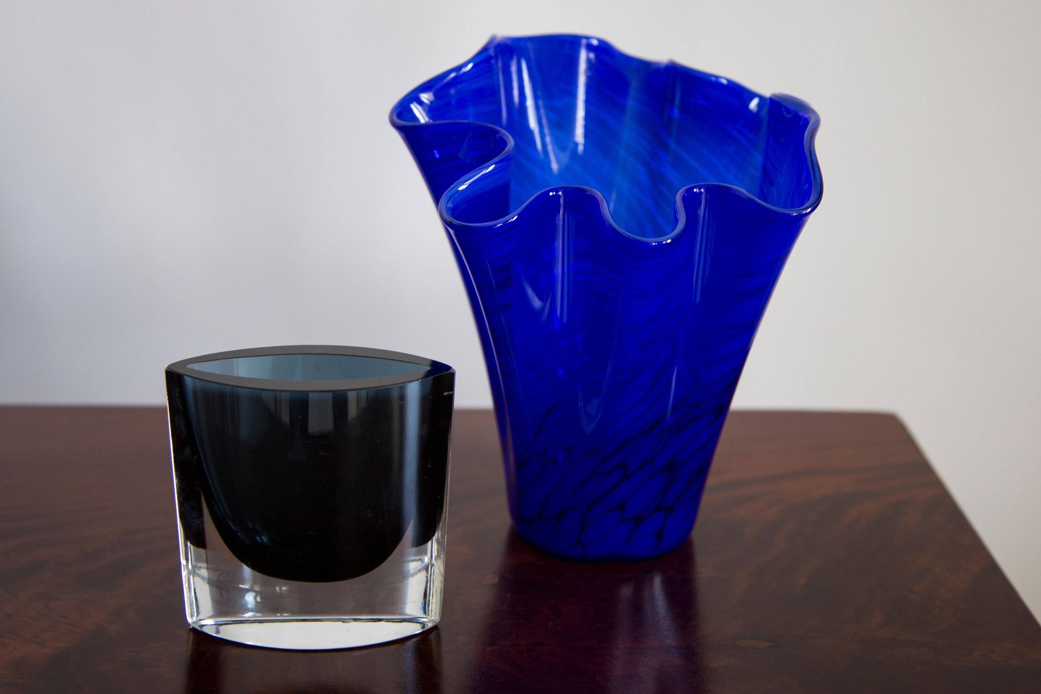 Vintage dark navy blue artistic vase from the mid-20th century.