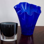 Vintage dark navy blue artistic vase from the mid-20th century.