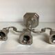 Large silver-plated metal three-light candlestick