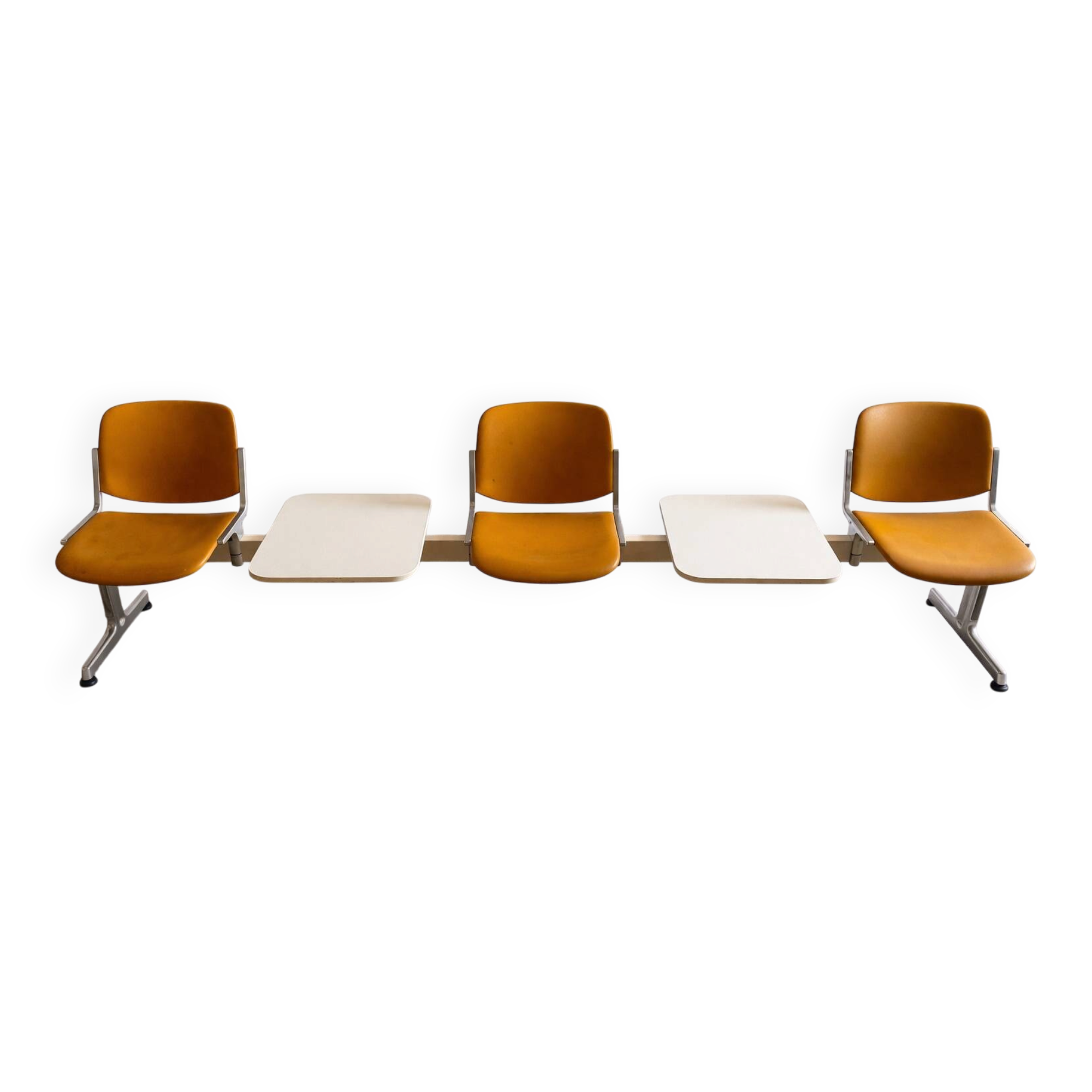 Vintage 3-seater waiting bench with integrated tables - 1970s