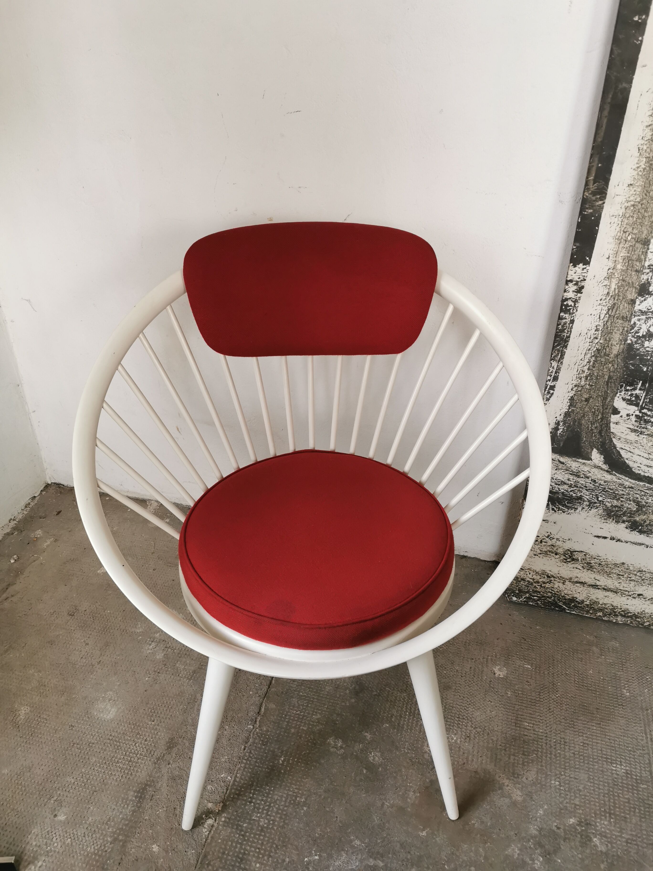 Swedish armchair circle Yngve Ekström, white and red