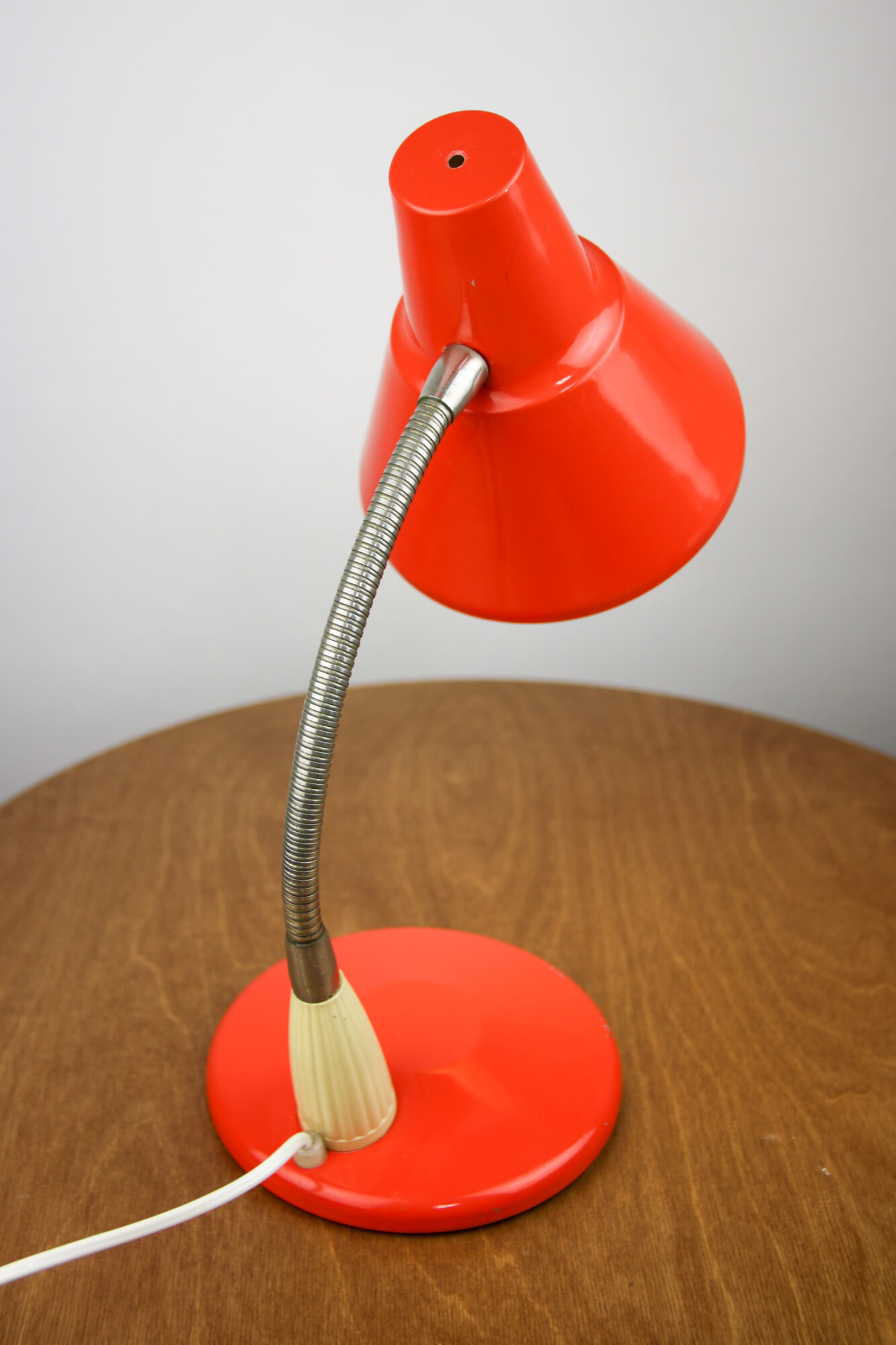 Adjustable Desk Lamp in Orange Painted Metal and Chrome-Plated Spiral Arm, 1970s