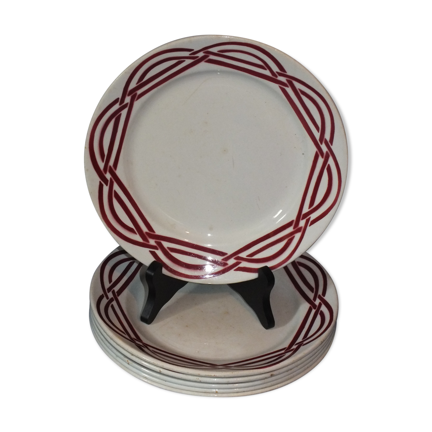 6 flat plates vintage art deco - red décor