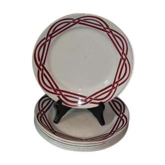 6 flat plates vintage art deco - red décor