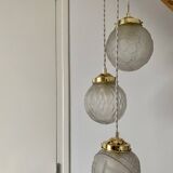 Vintage art deco triple globe waterfall pendant light in frosted glass