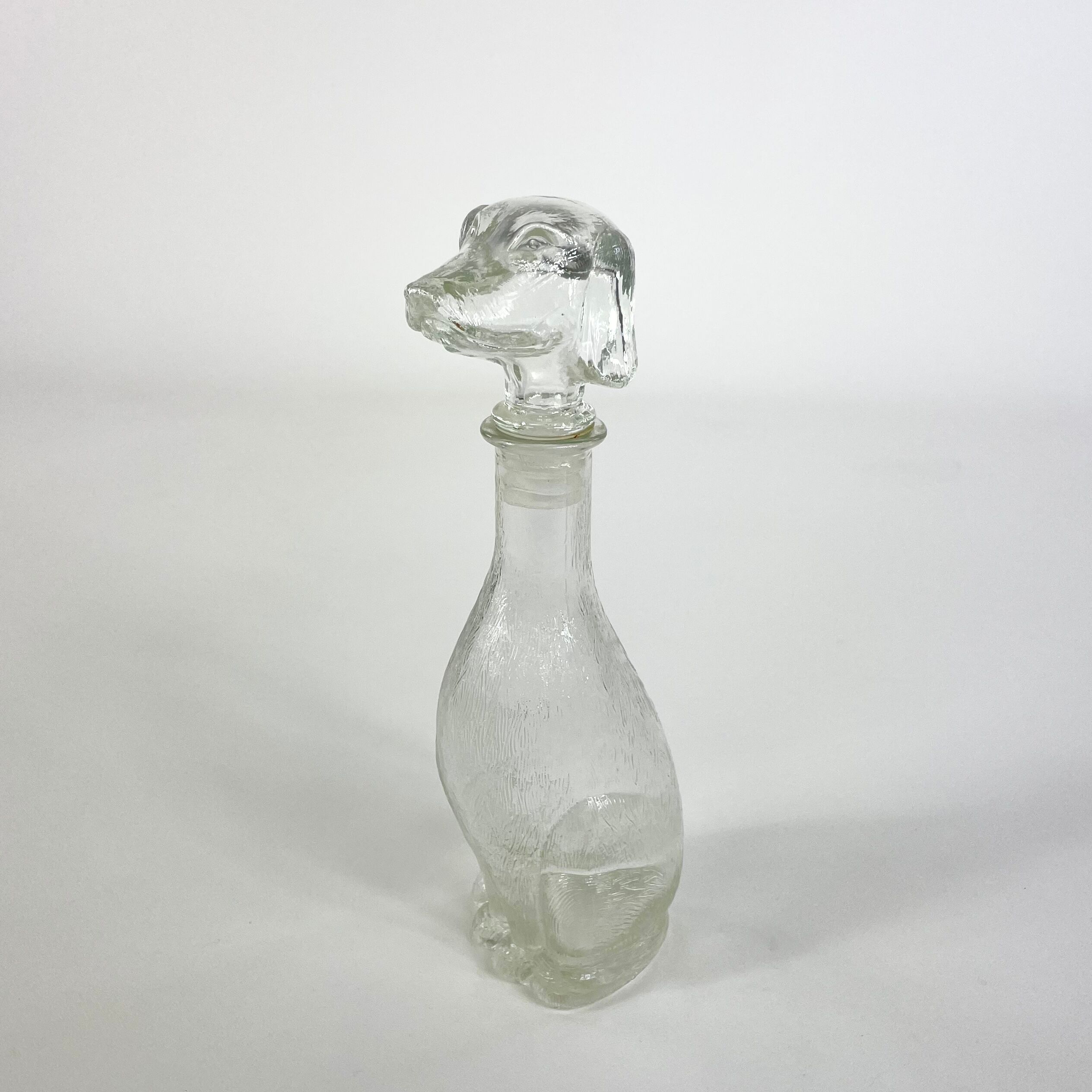 Vintage glass dachshund carafe from empoli, italy, circa 1960