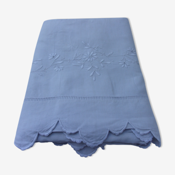 Drap ancien lin brodé ajouré et brodé