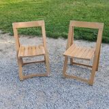 Pair of folding chairs with beech slats from the 70s