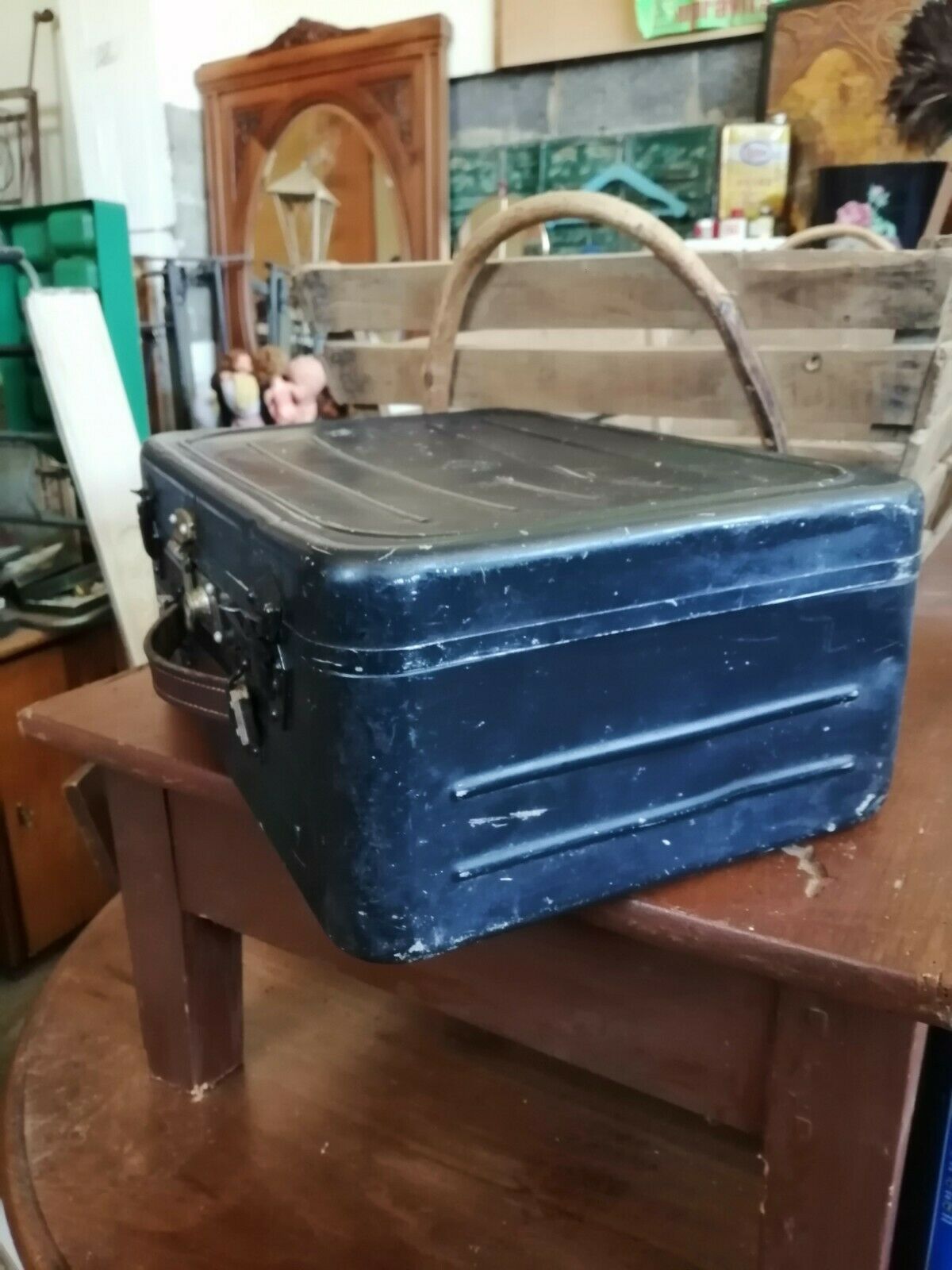 Beautiful old suitcase Vintage 1970s in marine metal army boat captain
