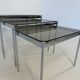 Italian Midcentury Set of Three Chromed Metal Glass Stackable Tray Tables,