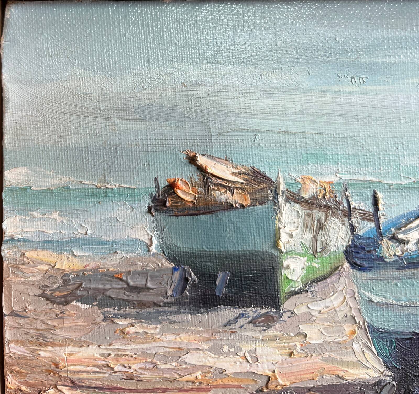 Tableau HST "Barques sur la Plage" éc. XX° Signé M. Marti