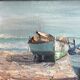 Tableau HST "Barques sur la Plage" éc. XX° Signé M. Marti