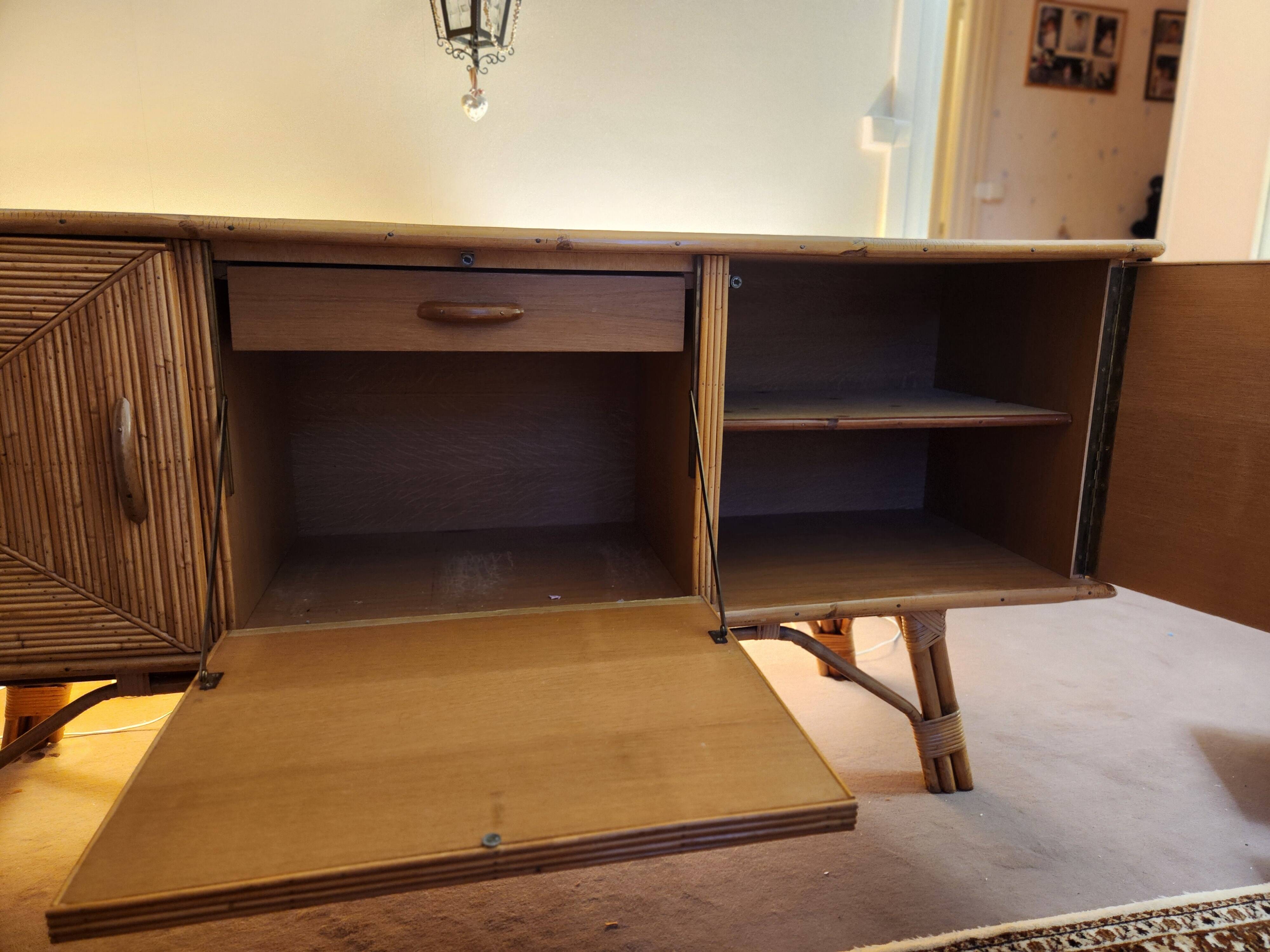 Sideboard in a row in rattan by Adrien Audoux and Frida Minet