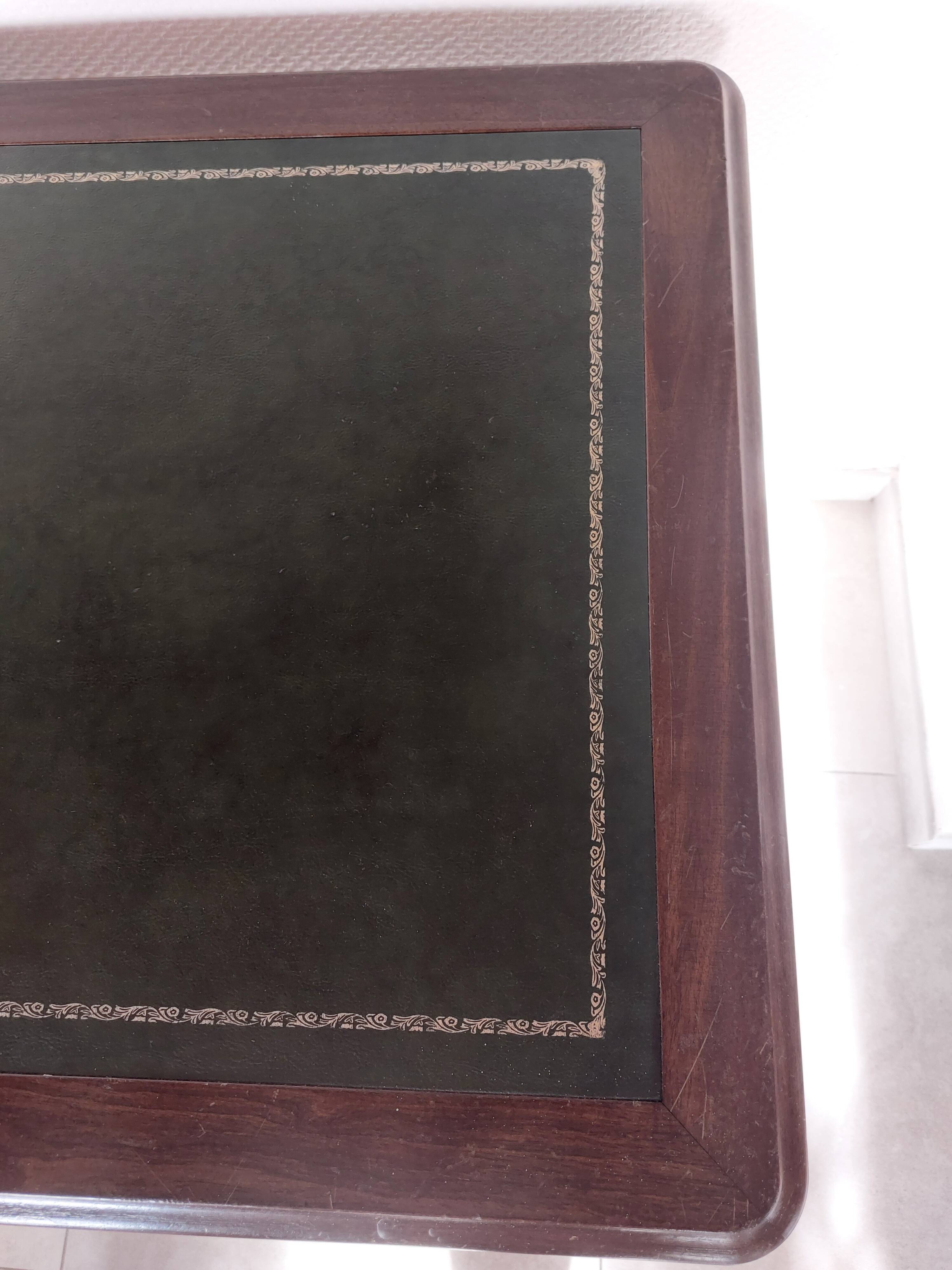 wooden desk, green leather top