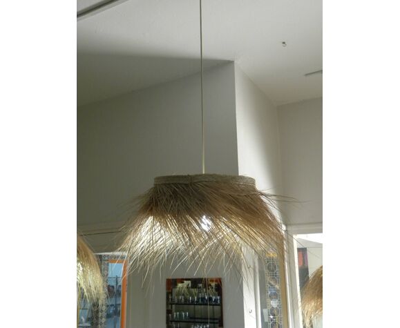 Lampe suspendue en fibre végétale chandelier en paille de palmier | Selency