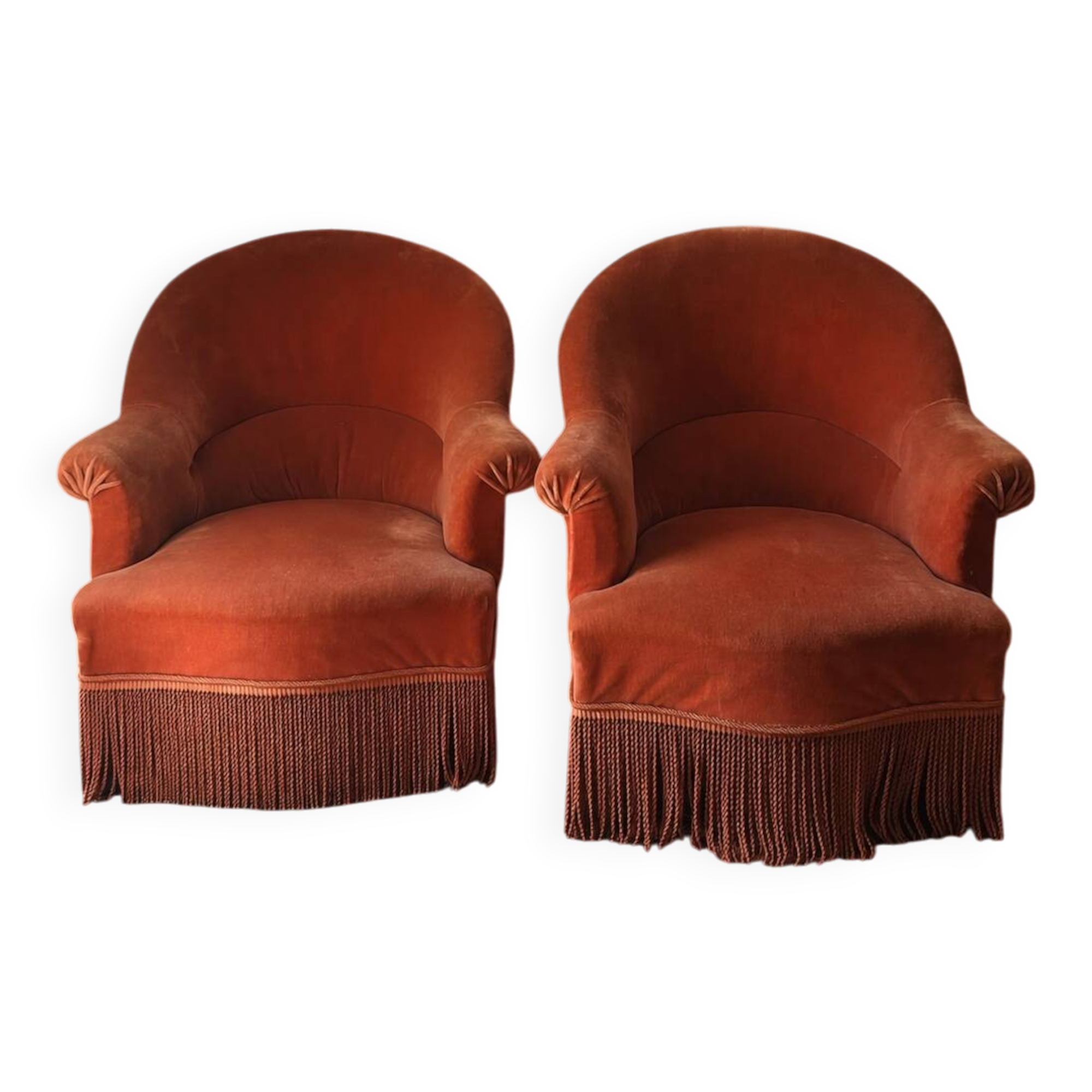 Pair of pink velvet tub chairs