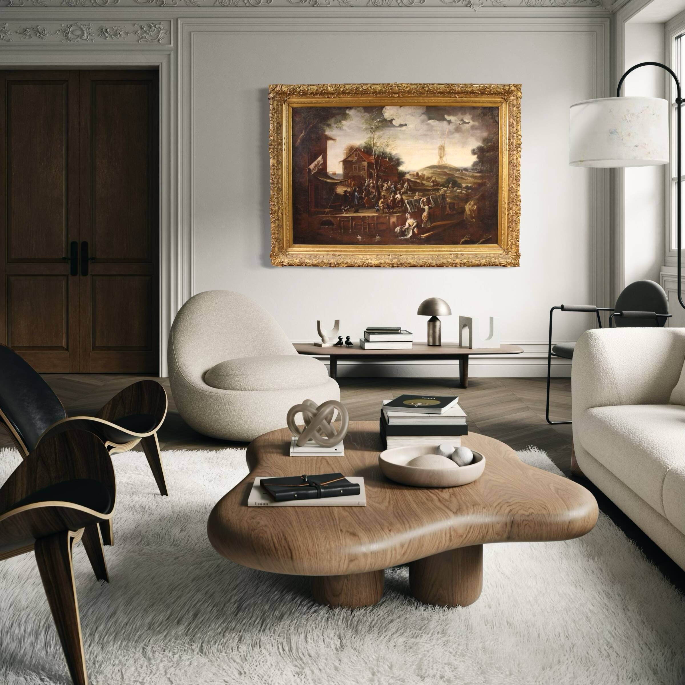 Grand tableau de paysage flamand du XVIIe siècle, fête de village