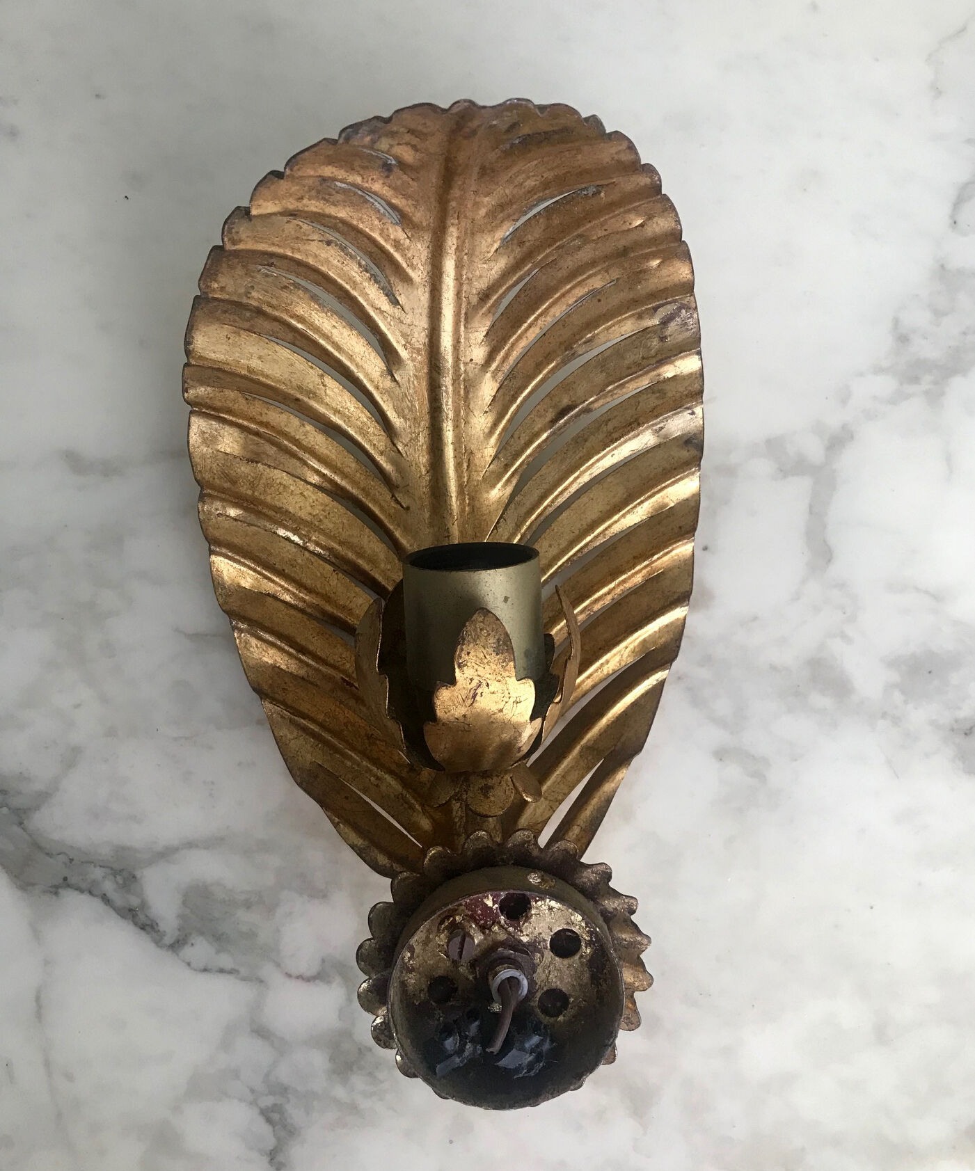 Gold metal leaf wall light
