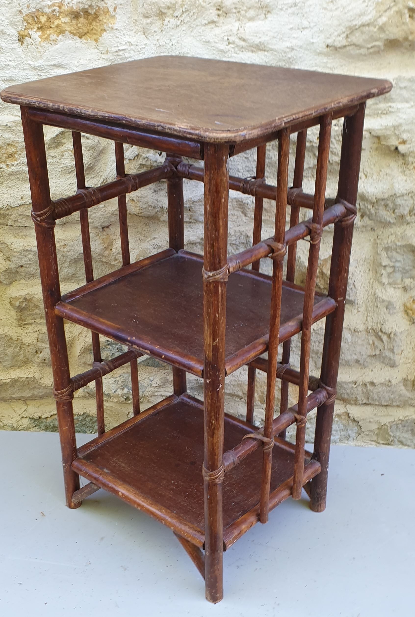 Small vintage bamboo and rattan shelf