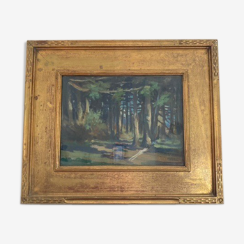 Tableau, huile sur carton forêt