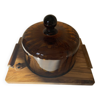 Cheese Cloche with its Blown Glass Tray - Vintage Amber Brown