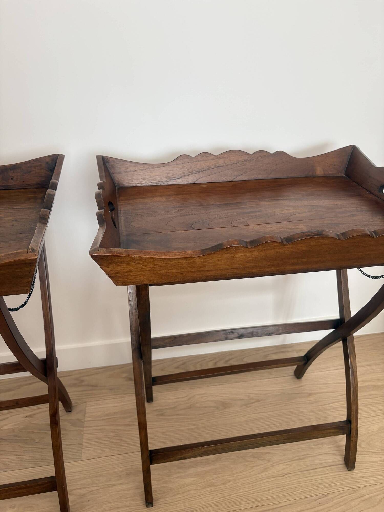 Pair of folding wooden side tables / serving tables in style