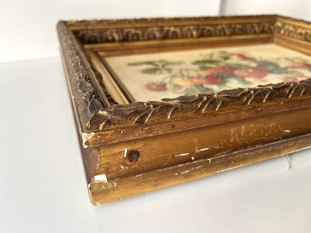 Oil on canvas of a still life with strawberries 1911, antique framed painting