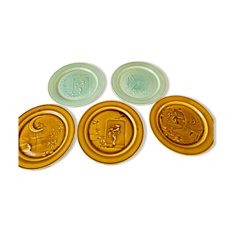 Dessert plates slurry HB Choisy the vintage king 60s lot of 5 plates