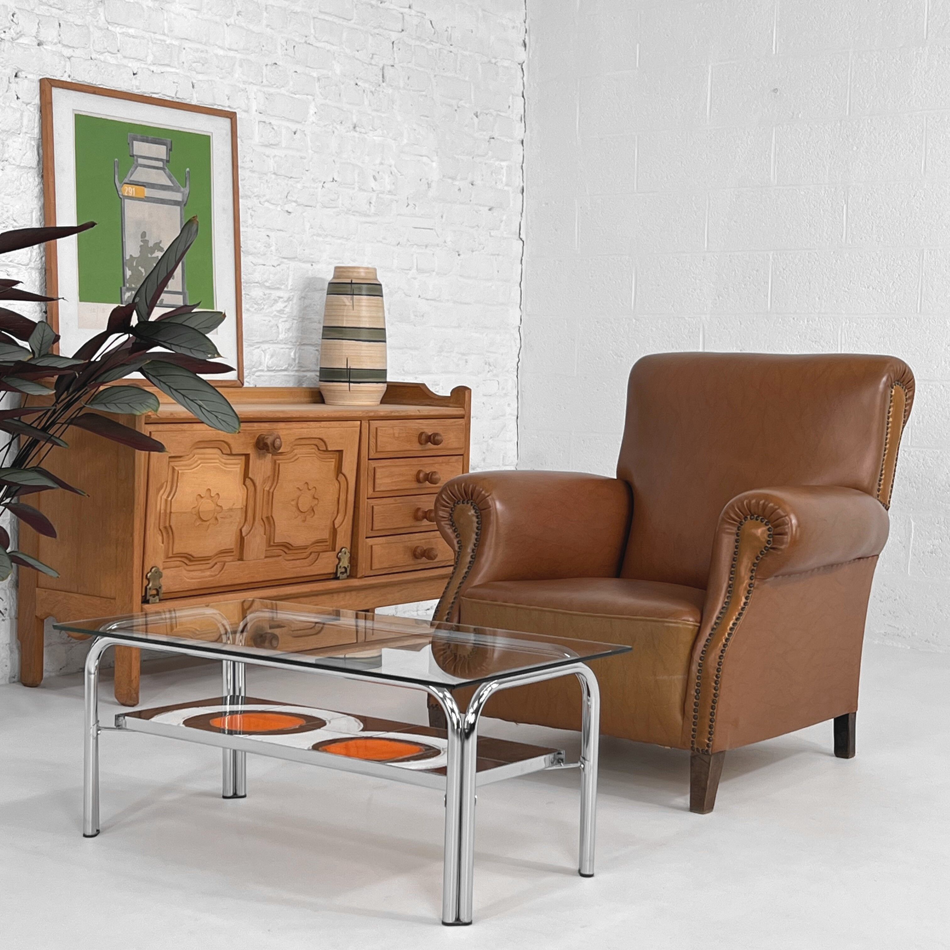 Coffee table of the 60s - 70s in ceramic, chrome and glass