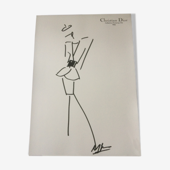 Illustration de mode  Christian Dior avec photographie de presse 1986