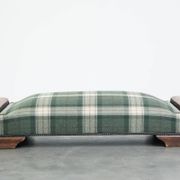 Antique daybed reupholstered with sheepskin and Scottish tartan wool