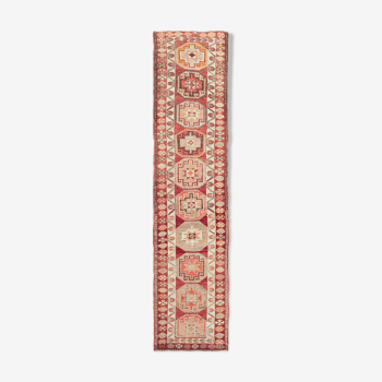 Handmade one-of-a-kind oriental beige runner rug 86 cm x 370 cm