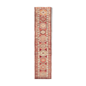 Handmade one-of-a-kind oriental beige runner rug 86 cm x 370 cm