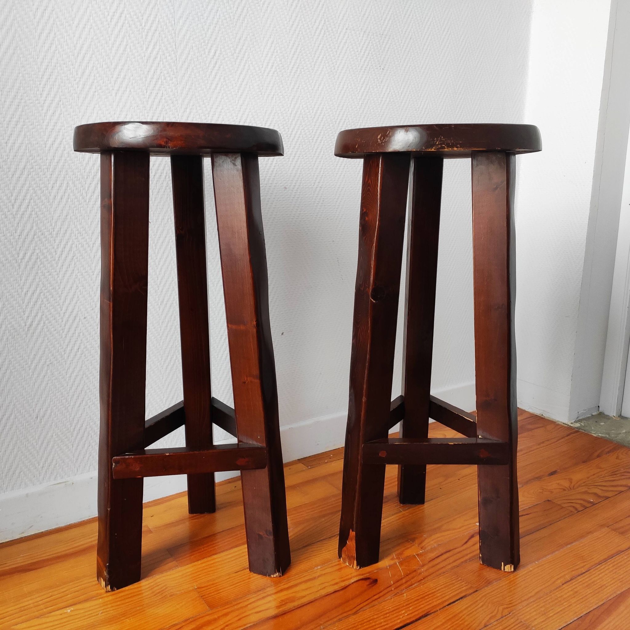Paire de tabourets de bar brutaliste vintage