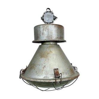 Industrial polish factory pendant lamp with glass cover from Mesko, 1970s