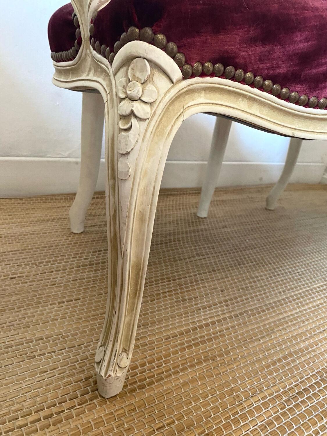 Pair of Louis XV style upholstered velvet armchairs