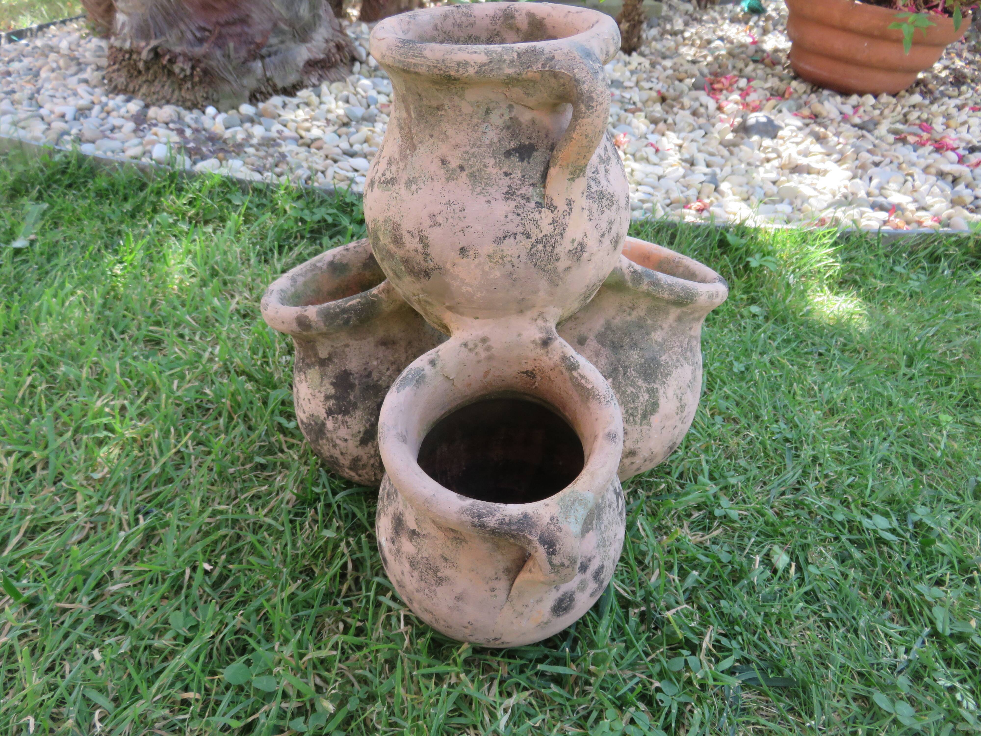 Pot de fleurs multiple en terre cuite, terracotta 1960