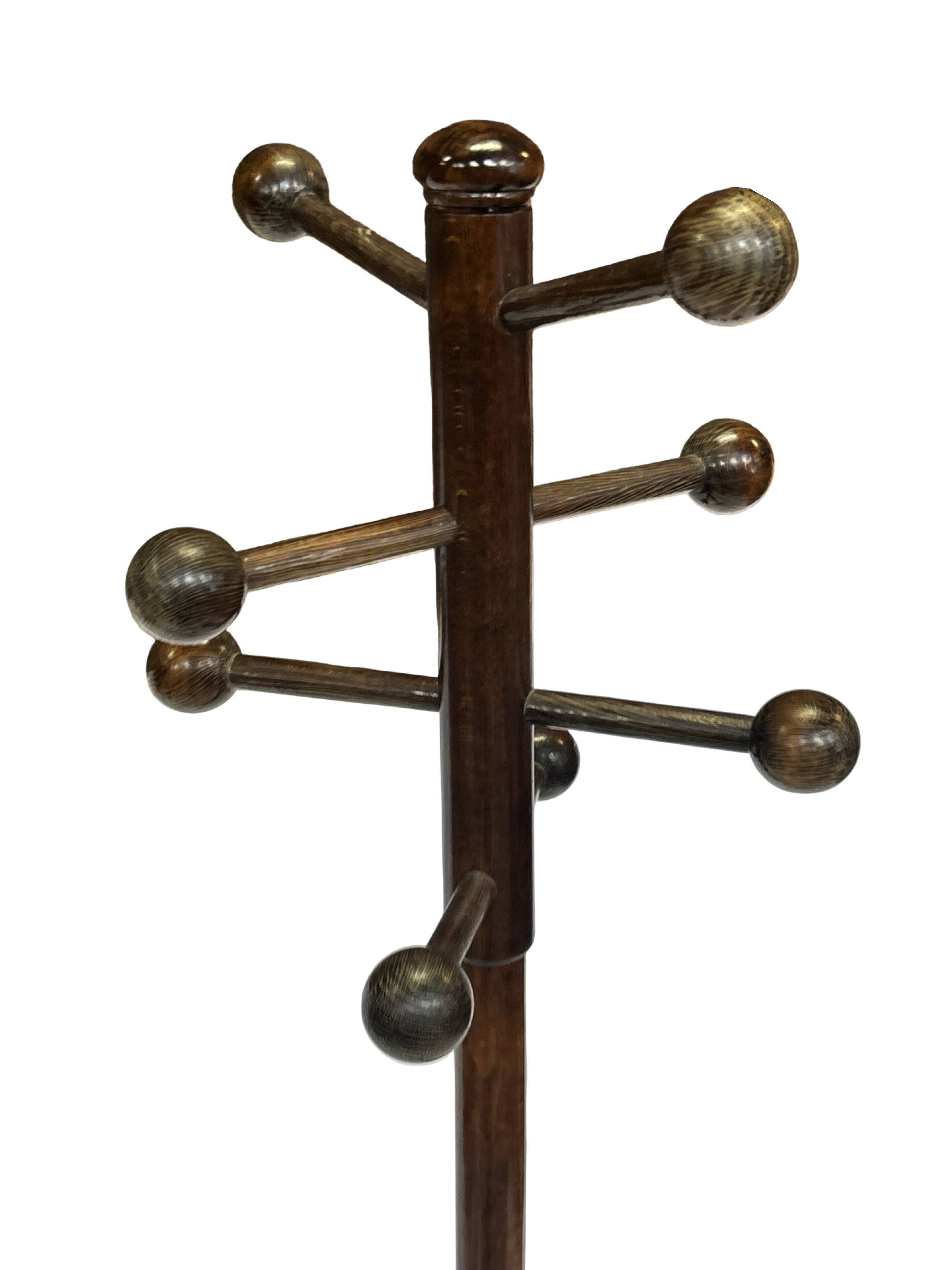 Vintage Wooden Sputnik Design Freestanding Coat Rack, 1970s, Brown