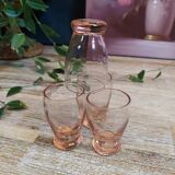 Rosaline service in pink glass with a tray, a carafe and 4 liqueur glasses