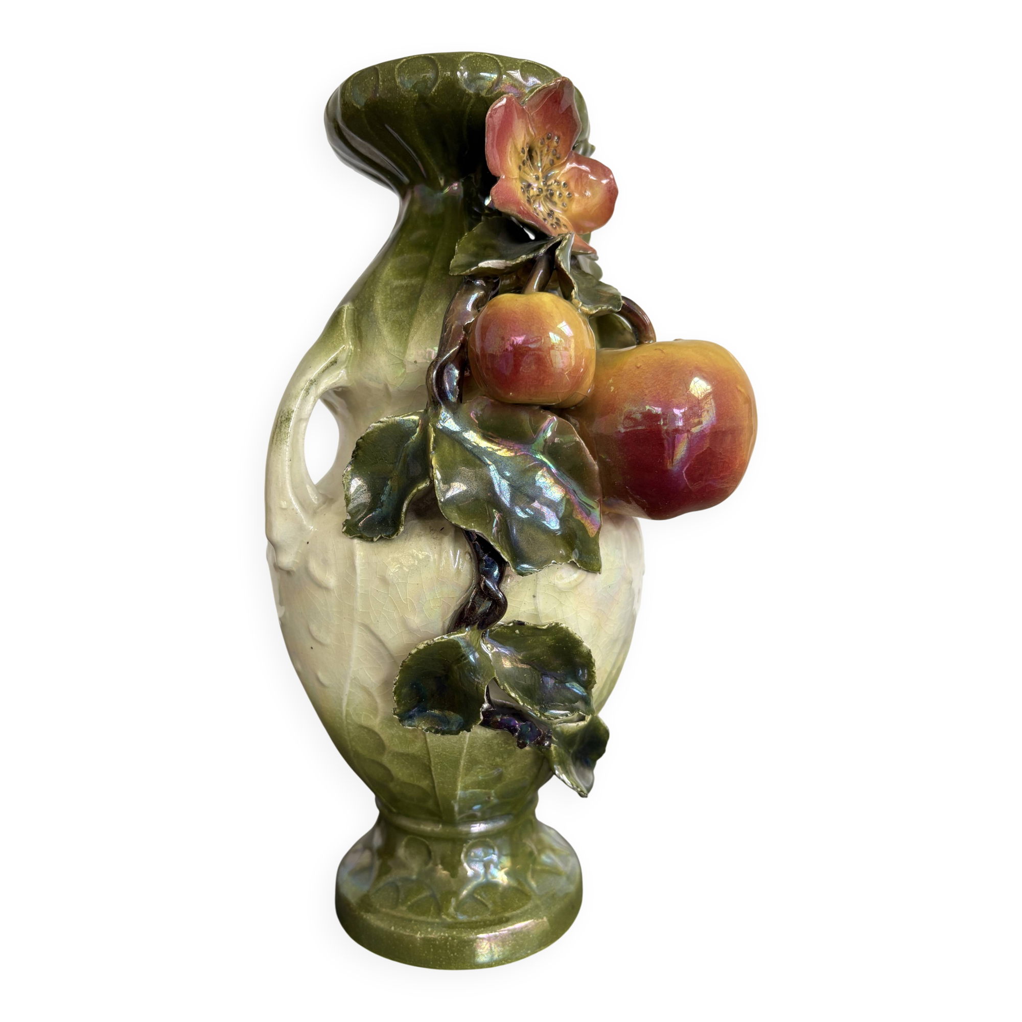 Art Nouveau ceramic vase – fruit and flower decoration