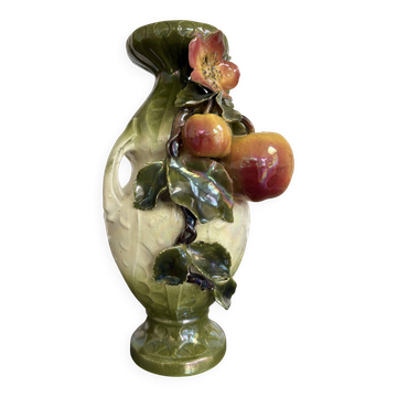 Vase en céramique art nouveau – décor fruits et fleurs