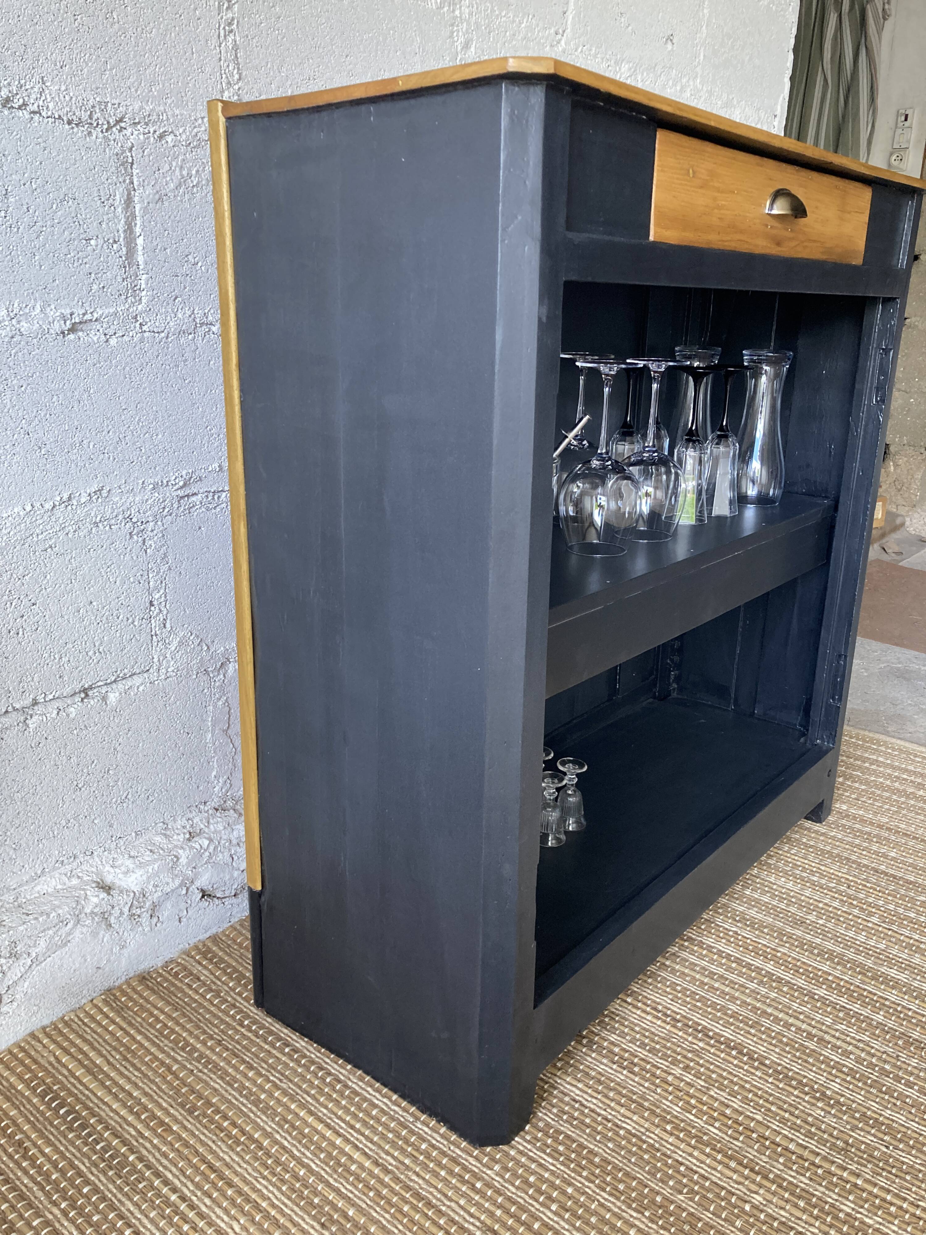 Bar cabinet with chevron installation