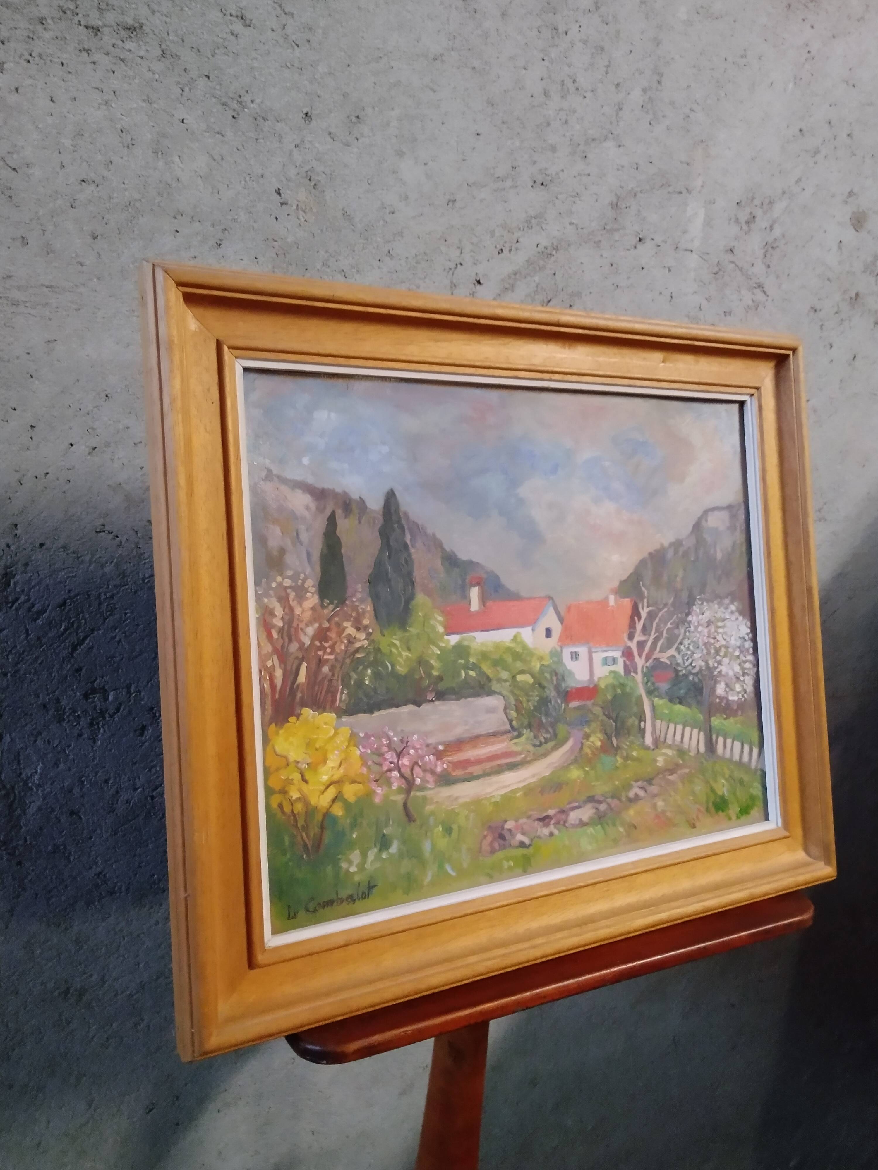 Oil on cardboard painting "Printemps à la Vierge Noire" signed Louis Combalot