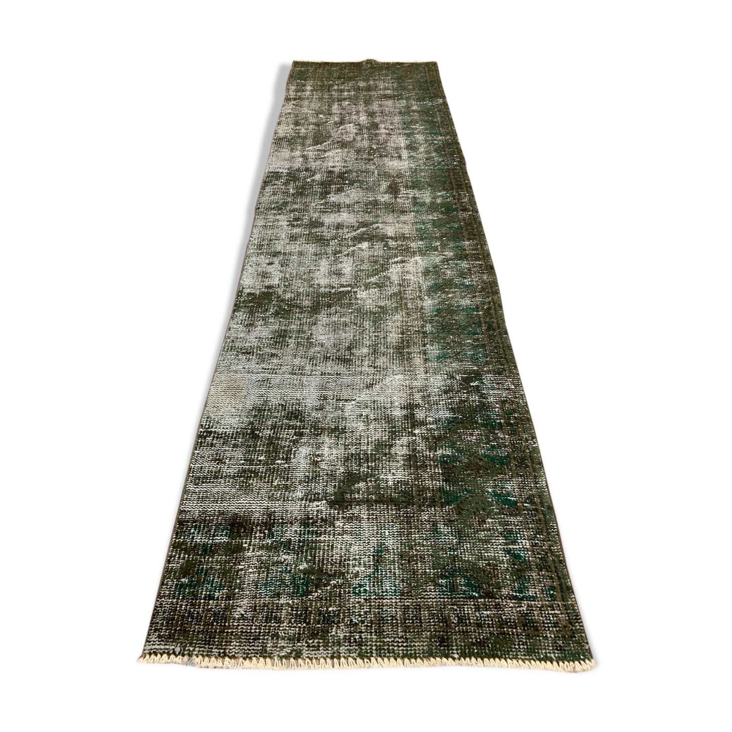 Distressed Turkish Runner 280x78 cm wool Vintage rug, Overdyed Black