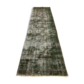 Distressed Turkish Runner 280x78 cm wool Vintage rug, Overdyed Black