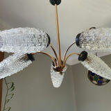 Vintage chandelier in brass and glass