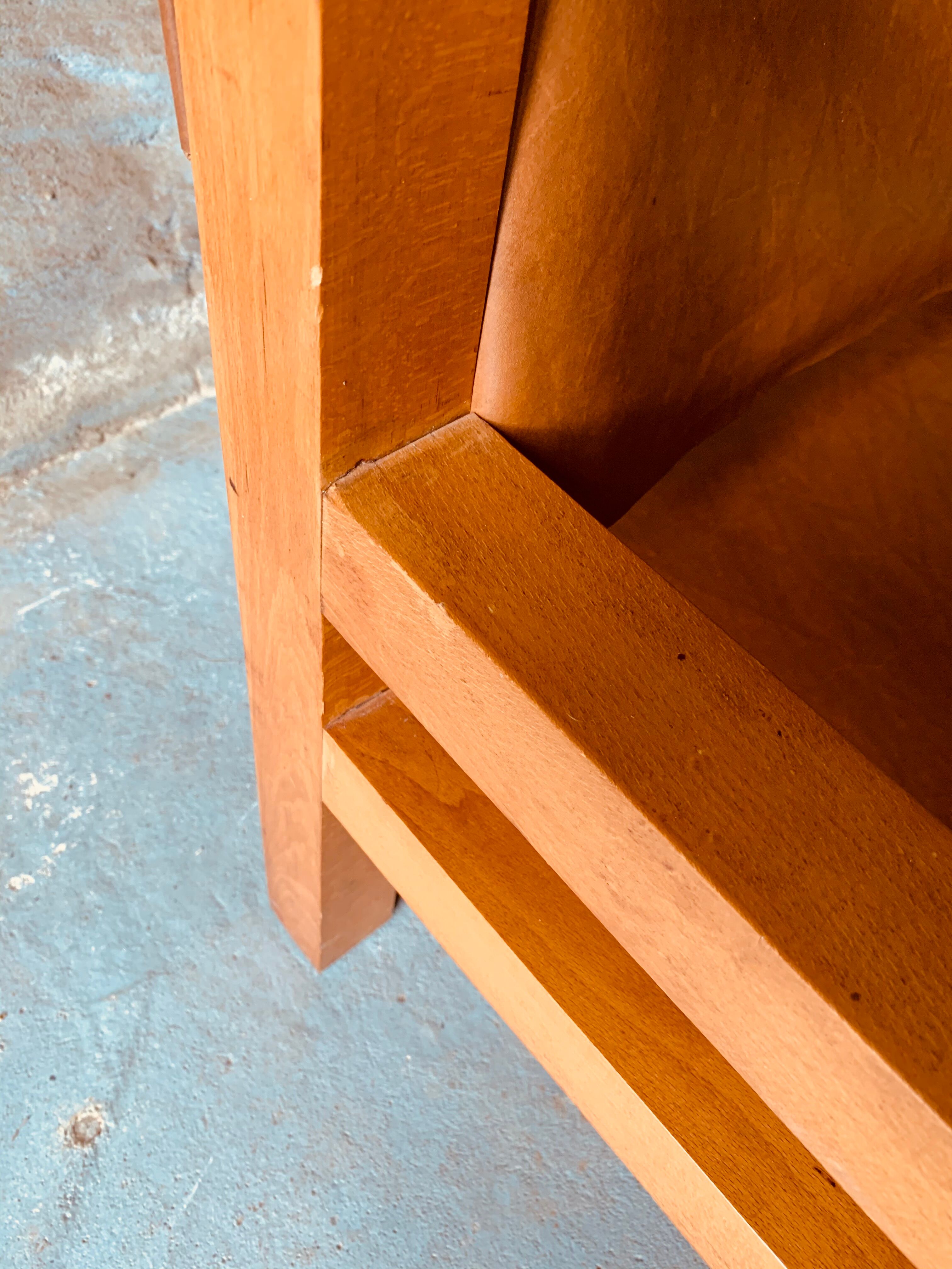 Safari armchair in wood and leather -1950's